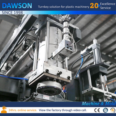 138kw स्क्रू हीटिंग पावर 5L 10L जेरी कैन एचडीपीई ब्लो मोल्डिंग डबल स्टेशन एक्सट्रूज़न ब्लोइंग मोल्डिंग मशीन मोल्ड ओपनिंग स्ट्रोक 250600mm