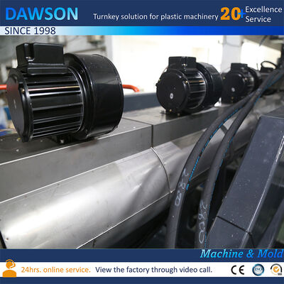 138kw स्क्रू हीटिंग पावर 5L 10L जेरी कैन एचडीपीई ब्लो मोल्डिंग डबल स्टेशन एक्सट्रूज़न ब्लोइंग मोल्डिंग मशीन मोल्ड ओपनिंग स्ट्रोक 250600mm