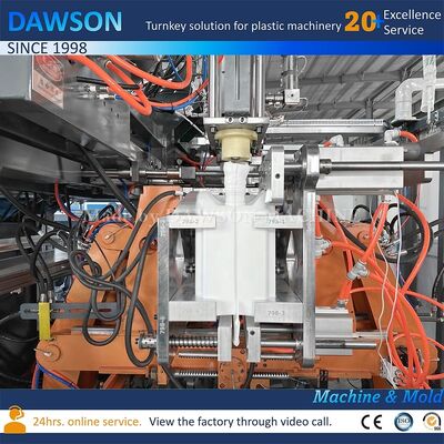 13.8kw पेंच हीटिंग पावर डबल स्टेशन पीई प्लास्टिक कीटनाशक बोतल एक्सट्रूज़न ब्लो मोल्डिंग के लिए कैनिस्टर बनाने की मशीन